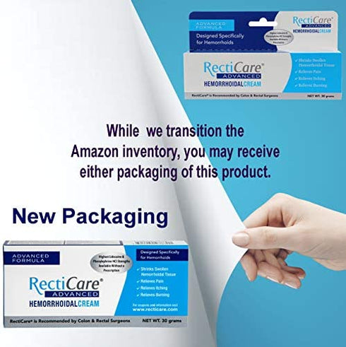 RectiCare Advanced Hemorrhoidal Cream: Advanced Treatment to Shrink & Soothe Hemorrhoids - Itch, Pain, & Burn Relief - 30g Hemorrhoidal Cream with Lidocaine