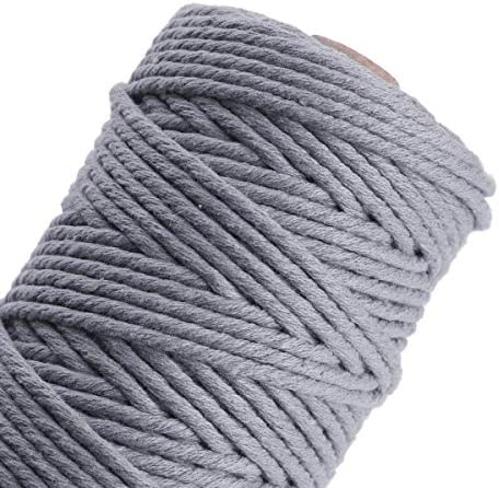 HAPYLY Macrame Cord Natual Macrame Cotton Cord DIY Craft Cord Spool Twine Rustic String Cotton Rope for Wall Hanging,Plant Hangers,Crafts,Knitting,Decorative Projects 3mm x100m (Gray)