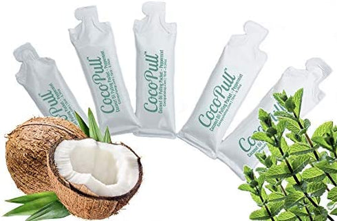 CocoPull - Organic Oil Pulling 14 Packets/Sachets with Coconut Oil and Peppermint Oil for Healthy Teeth, Gums, Bad Breath Remedy. Natural Teeth Whitening.