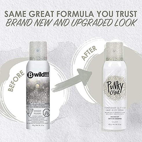 Punky Temporary Hair and Body Glitter Color Spray, Travel Spray, Lightweight, Adds Sparkly Shimmery Glow, Perfect to use On Hair, Skin, or Clothing, 3.5 oz - SILVER