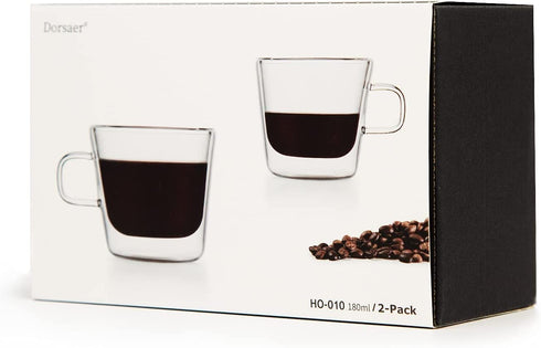 Dorsaer Espresso Cups -6oz Crystal Clear Heat Insulation Double Wall Glass Coffee Cups for Latte,Cappuccino,Hot Chocolate,Juice and Tea (Set of 2)