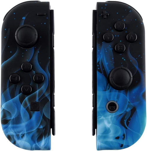 eXtremeRate Soft Touch Grip Blue Flame Joycon Handheld Controller Housing w/Full Set Buttons, DIY Replacement Shell Case for Nintendo Switch & Switch OLED Model Joy-Con – Console JoyCon NOT Included