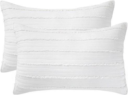 BOSOWOS Queen Size Pillow Case Set of 2, Ultra Soft Breathable 20 x 30 Inches Pillow Shams Envelope Closure, Microfiber Boho Farmhouse Pillowcases for Easy Care, White