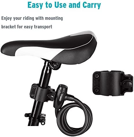 Titanker Bike Lock, Bike Locks Cable Lock Coiled Secure Keys Bike Cable Lock with Mounting Bracket, 1/2 Inch Diameter