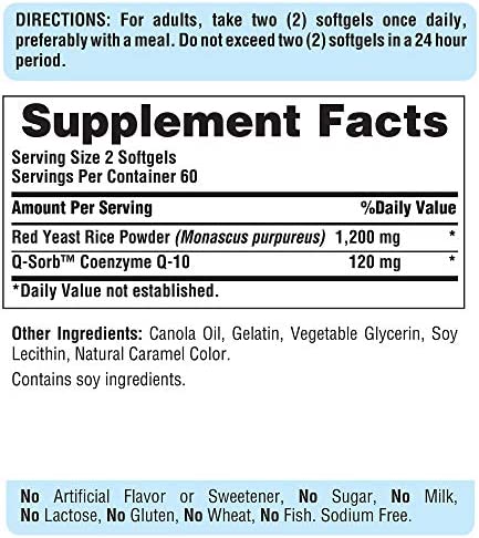 Q-Sorb CoQ10 Plus Red Yeast Rice,120 Rapid Release Softgels by Puritan's Pride