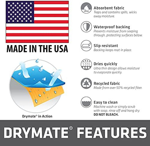 Drymate Cat Bowl Placemat, Pet Food Feeding Mat - Absorbent Fabric, Waterproof Backing, Slip-Resistant - Machine Washable/Durable (USA Made) (12” x 20”) (Cool Cat Grey)