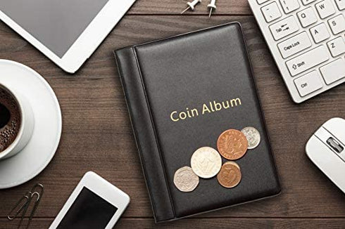 Coin Storage Album - Rare Coin Holders Book - Coins Collection for Collectors (Black, 120 Coin Holders, 1.18”x1.26” Pocket Size)