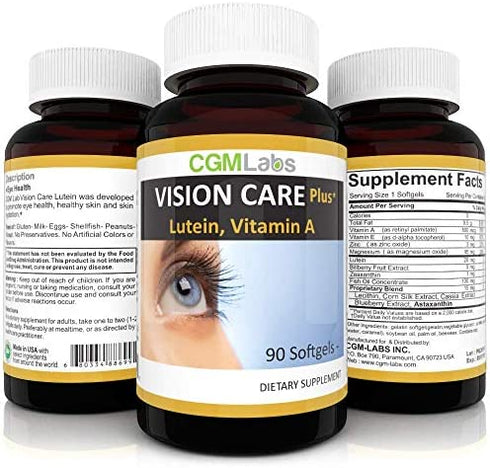 CGM-Labs Vision Care, Lutein 40mg, Zeaxanthin, Vitamin A, Bilberry Extract, 90 Softgel