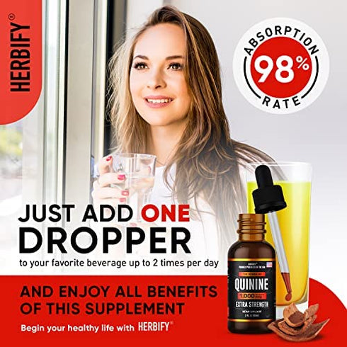 HERBIFY Premium Quinine Tincture & Cinchona Drops - US Made Product - Healthy Digestive - Liquid Quinine Cinchona Supplement for Best Absorption - for Men & Women 2oz (60ml)