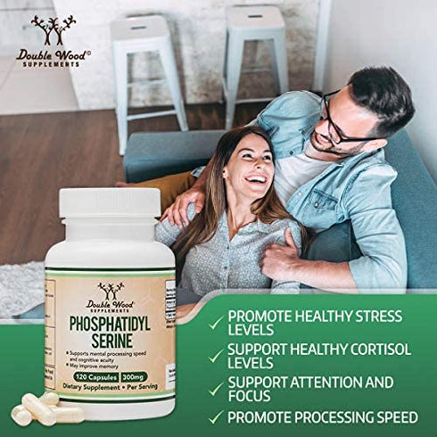 Double Wood Supplements PhosphatidylSerine 300mg Per Serving, Manufactured in The USA, 120 Capsules (Phosphatidyl Serine Complex)