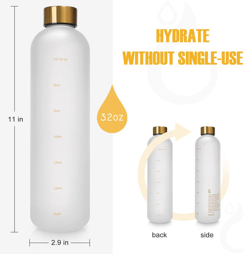 Opard 32oz Motivational Water Bottle with Time Marker to Drink, Reusable Plastic Bottle with BPA Free Tritan for Gym and Sports