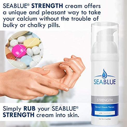Calcium Magnesium Lotion - Transdermal Vitamins - Absorbs Through the Skin - No More Pills - for Bone Strength by SeaBlue, 1.6 Oz.