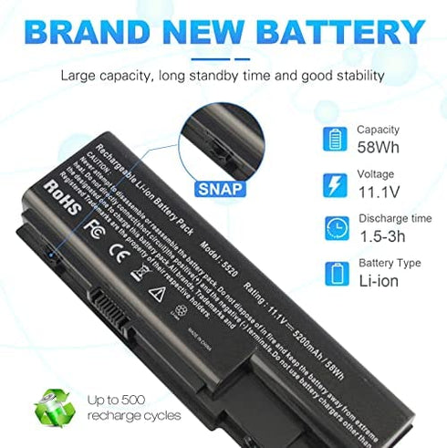 Laptop Battery for Gateway NV73 NV74 NV78 5920G NV79, for Acer AS07B31 AS07B51 AS07B41 AS07B42 AS07B32 AS07B61 AS07B71 AS07B72 AS07B52 ICL50 ICY70 ICW50, Acer Aspire 5920 5315 5520 6930 7520 7720