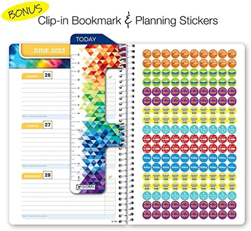 Global Datebooks 2022-2023 School Year Agenda and Academic Planner for Students and Teachers - 5.5x8.5 in Includes Resource Pages, Ruler, and Organizer Planning Stickers - Black Brick Cover