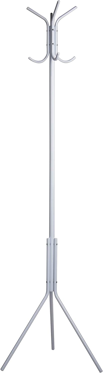 Mind Reader Standing Metal Coat Rack Hat Hanger 8 Hook, White