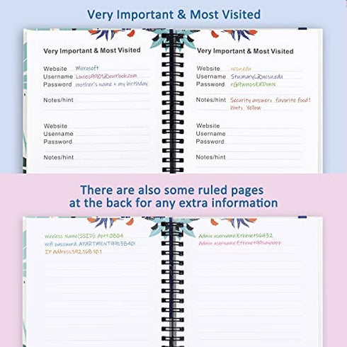 JUBTIC Password Book with Printed Alphabetical Tabs - Spiral Bound Password Keeper for Internet Address, Website, Username Log in. Password Organizer & Notebook for Home Office -5.2" x 7.7''
