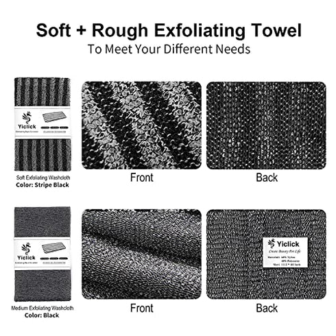 Exfoliating Back Scrubber, Korean Body Back Scrubber Towel for Shower, Japanese Bath Wash Scrub Cloth Washcloth Washer for Men Women Exfoliation, Body Scrubbing Brush Loofah Exfoliator (Stripe Black)
