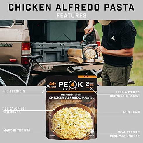 Peak Refuel Chicken Alfredo Pasta | 2 Serving Pouch | Freeze Dried Backpacking and Camping Meals | Amazing Taste | Quick Prep Food