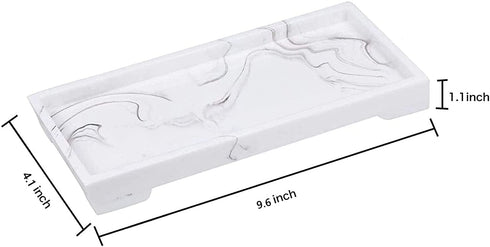 Mightree Vanity Tray Toilet Tank Tray, White Elegant Marble Pattern Bathtub Tray, Vanity Bathroom Organizer for Collect Small Things, Make-up Desk Tray, Resin Dresser Jewelry Tray, Small Size