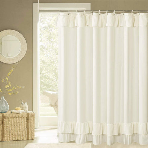 YOSTEV Ivory Ruffle Shower Curtain Farmhouse Fabric Cloth Shower Curtains for Bathroom 54x78 Inches,Stall Size