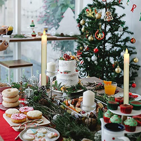 Flameless Taper Candles with Remote and Timer, Moving Wick LED Flickering Window Candles Battery Operated for Christmas, Dinner Table Centerpieces, Party Decoration, Set of 2 (Dripping Wax 2)