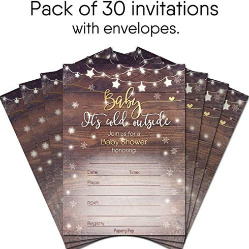 30 Baby Shower Invitations for Boy or Girl with Envelopes (30 Pack) - Baby It's Cold Outside - Gender Neutral - Fits Perfectly with Rustic Wooden Baby Shower Decorations and Supplies