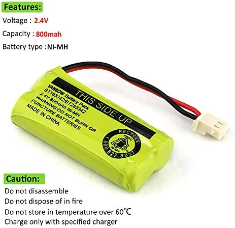 VANBOW BT183342/BT283342 2.4V 800mAh Ni-MH Battery Pack, Compatible with AT&T VTech Cordless Phone Batteries BT166342/BT266342 BT162342/BT262342 CS6709 CS6609 CS6509 CS6409 EL52100 EL50003 (Pack 2)