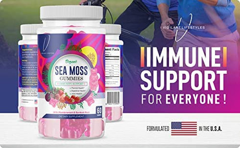 Vigilant Lifestyles Organic Strawberry Seamoss Gummies - with Burdock & Bladderwrack for - Thyroid - Healthy Skin - Gut - Vitamin C - Collagen - Joint - Keto-Detox & Immune System - 60 Count