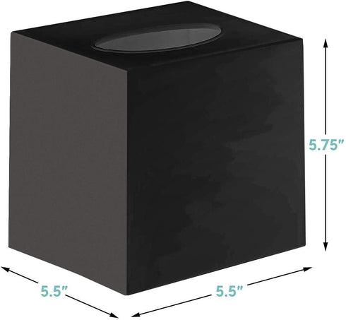 DW‹LLZA HOM‹ Tissue Box Cover Square - Facial Cube Tissue Box Holder Case Dispenser for Bathroom Vanity Countertop, Bedroom Dresser, Office Desk or Night Stand Table, 2 Pack - Black