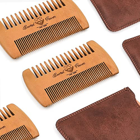 Menesia 3 Pieces Wooden Beard Combs with Cases for Men Beard, Fine & Coarse Teeth, Men's Wood Pocket Comb for Beards & Mustaches & Hair,Brown Skull Design