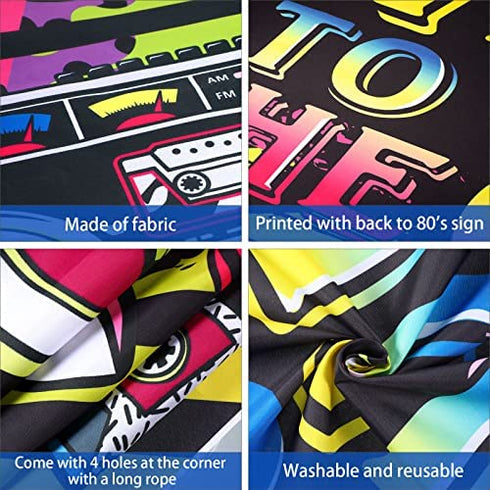 80's Party Decorations, Extra Large Fabric Back to The 80's Hip Hop Sign Party Banner Photo Booth Backdrop Background Wall Decorating Kit for 80's Party Supplies, 70.8 x 43.3 Inch