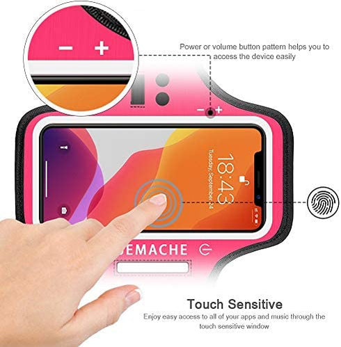 iPhone 14 Pro Max, 13 Pro Max, 14 Plus Armband with AirPods Holder, JEMACHE Gym Running Workouts Arm Band Case for iPhone 14 Plus, 14/13/12/11 Pro Max, Xs Max (Rosy)