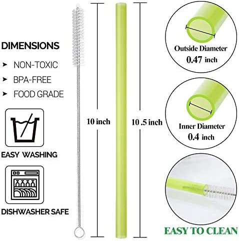 8 Pcs Extra Wide Reusable Smoothie Straws & Boba Straws with 1 Bag & 2 Brushes - Multicolor Big Jumbo Straws, BPA FREE Large Plastic Straws for Smoothies, Bubble Tea(Tapioca, Boba Pearls), Milkshakes