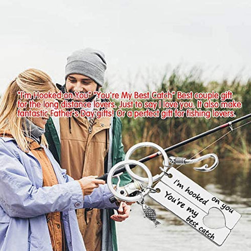 Couple Keychain Gift I'm Hooked on You You're My Best Catch Keychain His and Hers Jewelry Keychain Set Gift for Dad Couples Boyfriend Girlfriend Christmas Gift Valentine's Gift Anniversary Keychain Gift