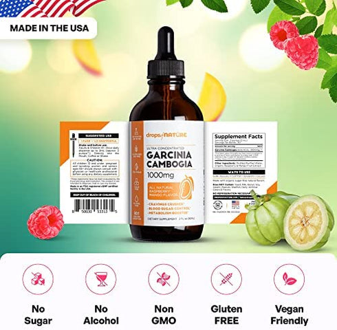 Garcinia Cambogia - Appetite Suppressant for Weight Loss - Stronger Than Pills & Capsules (60% HCA) 4X Ultra Concentrated Liquid Supplement - Carb Blocker - 2 fl. oz. Natural Raspberry Mango