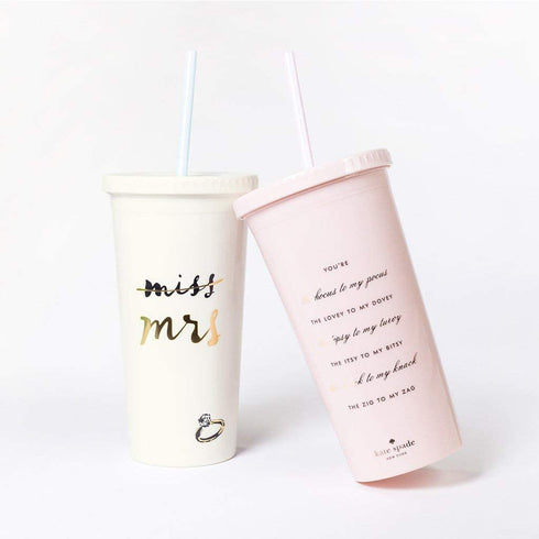 Kate Spade New York Bridal Insulated Tumbler with Reusable Straw, 20 Ounces, Miss to Mrs. (White)