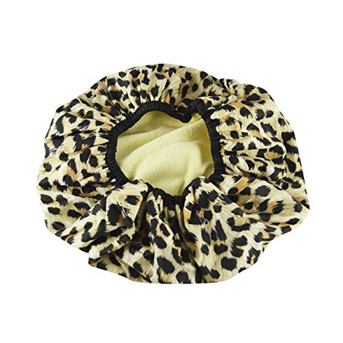 Reusable Nylon Shower Cap & Bath Cap, Reversible Oversized Waterproof Shower Caps Large Designed for all Hair Lengths w Terry Lining & Elastic Band Stretch Hem Hair Hat - Socialite Safari Spots