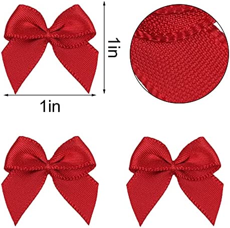 200pcs Mini Satin Ribbon Bows Flowers Red Craft Satin Ribbon Bows 1 Inch Pre-Tied Ribbon Satin Bows Small Christmas Satin Ribbon Bows for DIY Crafts Gift Wedding Party Sewing Scrapbooking(Red)