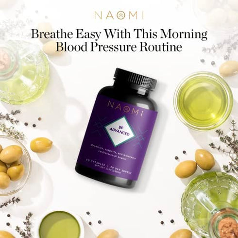 NAOMI BP Advanced, Healthy Blood Pressure Support Supplement and Cholesterol Lowering Supplement, Olive Leaf Extract 1000mg and K Vitamin 180mcg - Vitamin K, Olive Leaf Organic