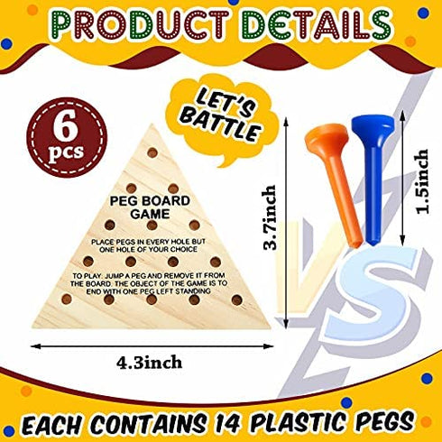 6 Packs Wooden Triangle Peg Games Triangle Wooden Board Game Family Board Game Wooden Strategy Toy Travel Games for Teens People Funny Learning Puzzles