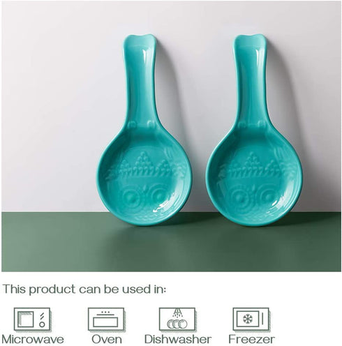 DOWAN Ceramic Spoon Rest for Kitchen, 2 Pieces of Porcelain Stovetop Spoon Holder for Countertop, Turquoise Owl Ladle Rest 9.5 Inches, Dishwasher Safe Farmhouse Kitchen Decor and Accessories