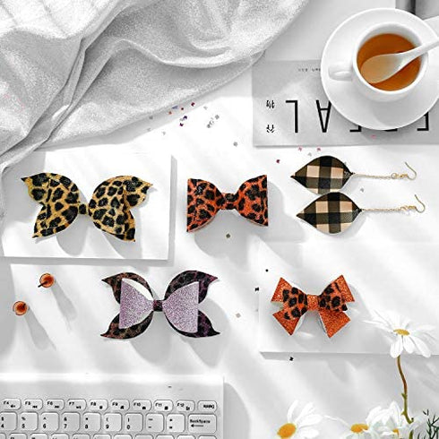 20 Pieces Faux Leather Fabric Sheet Set Plaid Faux Leather Sheets Shiny Glitter Faux Leather Sheets Leopard Faux Leather Sheets for DIY Crafts Sewing Making Earrings Hair Bows Clips