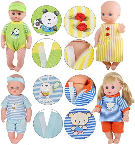 Young Buds Set of 5 for 12-13-14 Inch Newborn Reborn Alive Doll Baby Doll Clothes Dress Costumes Gown Outfits with Feeding Bottle Birthday Xmas Present Wrap