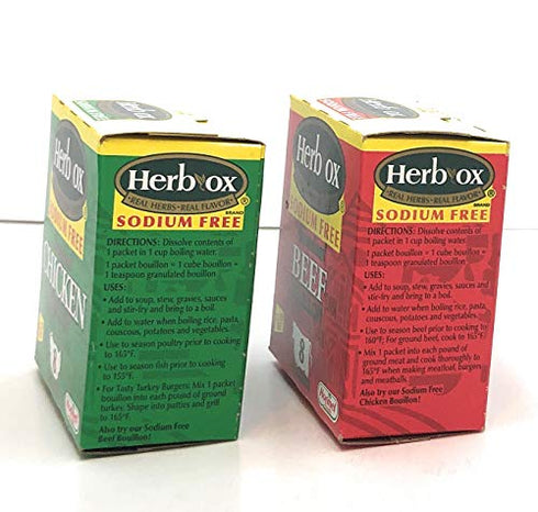 Herb-Ox Sodium Free Bouillon Bundle, Beef and Chicken, 16 Total Packets