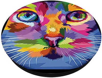 Colorful Cat Cute Kitten Artistic Geometric Pop Art Cat head PopSockets PopGrip: Swappable Grip for Phones & Tablets