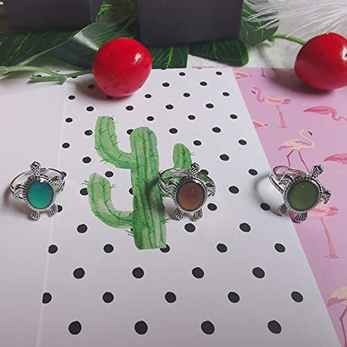 Viseaga Childrens Mood Ring Jewelry,Kids Adjustable Mood Ring Set,2 Pcs Turtle & Heart Color Changing Child Mood Ring Adjustable Mood Rings for Girls