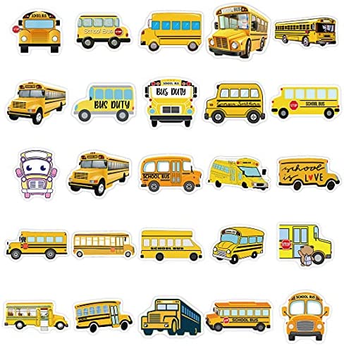 School Bus Stickers - 100pcs Bus Stickers Vinyl Waterproof Stickers for Adults Teens Girls Boys Toddlers Kids for Journaling Water Bottle Hydroflask Laptop Decor
