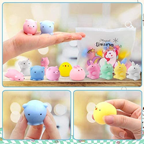 POKONBOY 25pcs Mochi Squishy Toys, Mini Kawaii Squishies Animals with Storage Bag Party Favor for Kids Stress Relief Toys Classroom Prizes Easter Basket Stuffers for Boys and Girls Age 3+