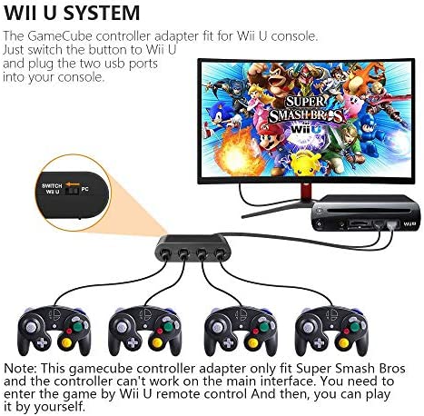 Gamecube Adapter for Nintendo Switch Gamecube Controller Adapter and WII U and PC, Super Smash Bros Gamecube Controller Adapter. Support Turbo and Vibration Features with 180cm Long Cable