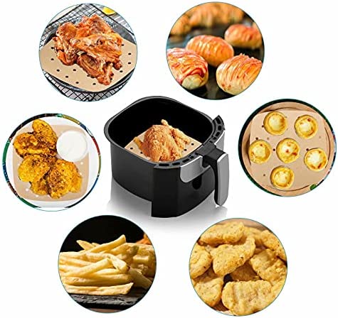 Air Fryer Parchment Paper Liners: 200PCS 8.5 inch Air Fryer disposable paper liner - Square Perforated parchment paper for Air Fryer, Premium Bamboo Steamer Liner for Air Fryers Baking Cooking Oven